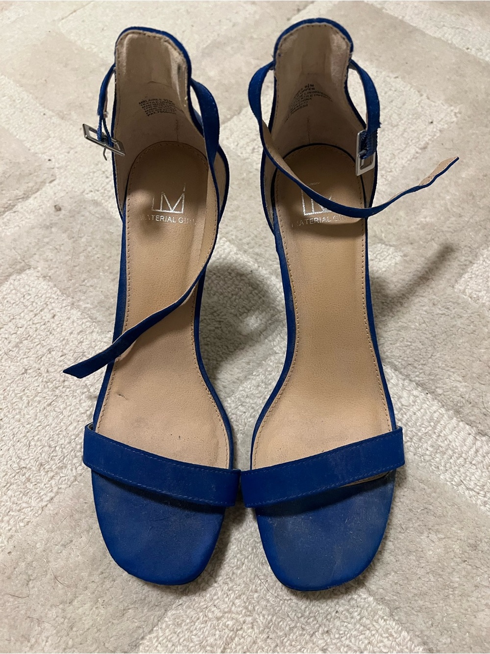 Material Girl Blue Suede Open-Toe Ankle-Strap Heels